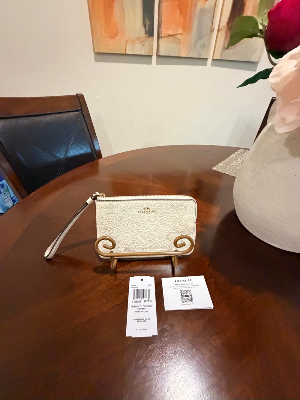 Coach Pebbled Leather Wristlet in Chalk NWT